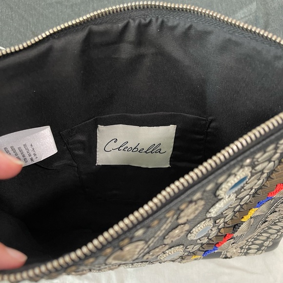 NWT Cleobella Black Leather Embellished Clutch - Picture 4 of 7
